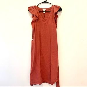 H&M Sleeveless Dress Size 4 Belted V-Neck Rust